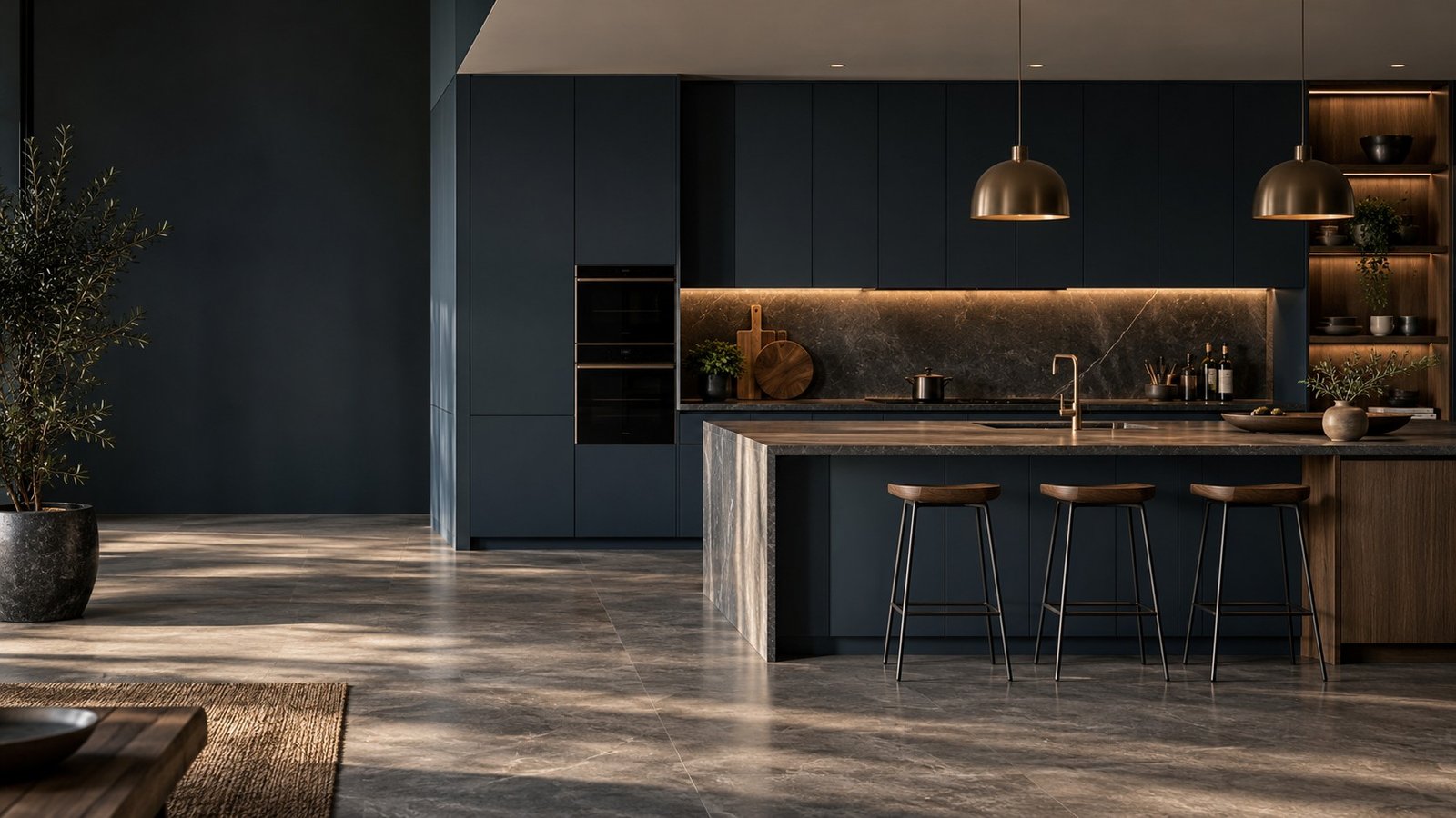 Imagen conceptual de cocina a medida contemporánea en tonos naturales