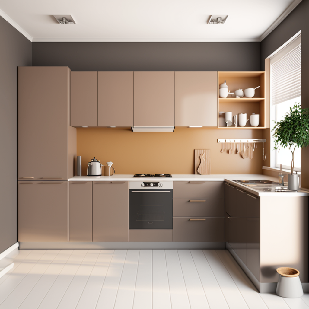 светло коричневая кухня в современном стиле минимализм